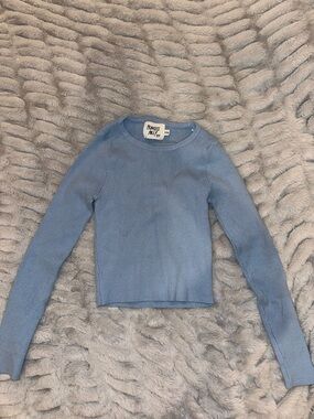Princess Polly Blue Ribbed Long-Sleeve Crop Top
